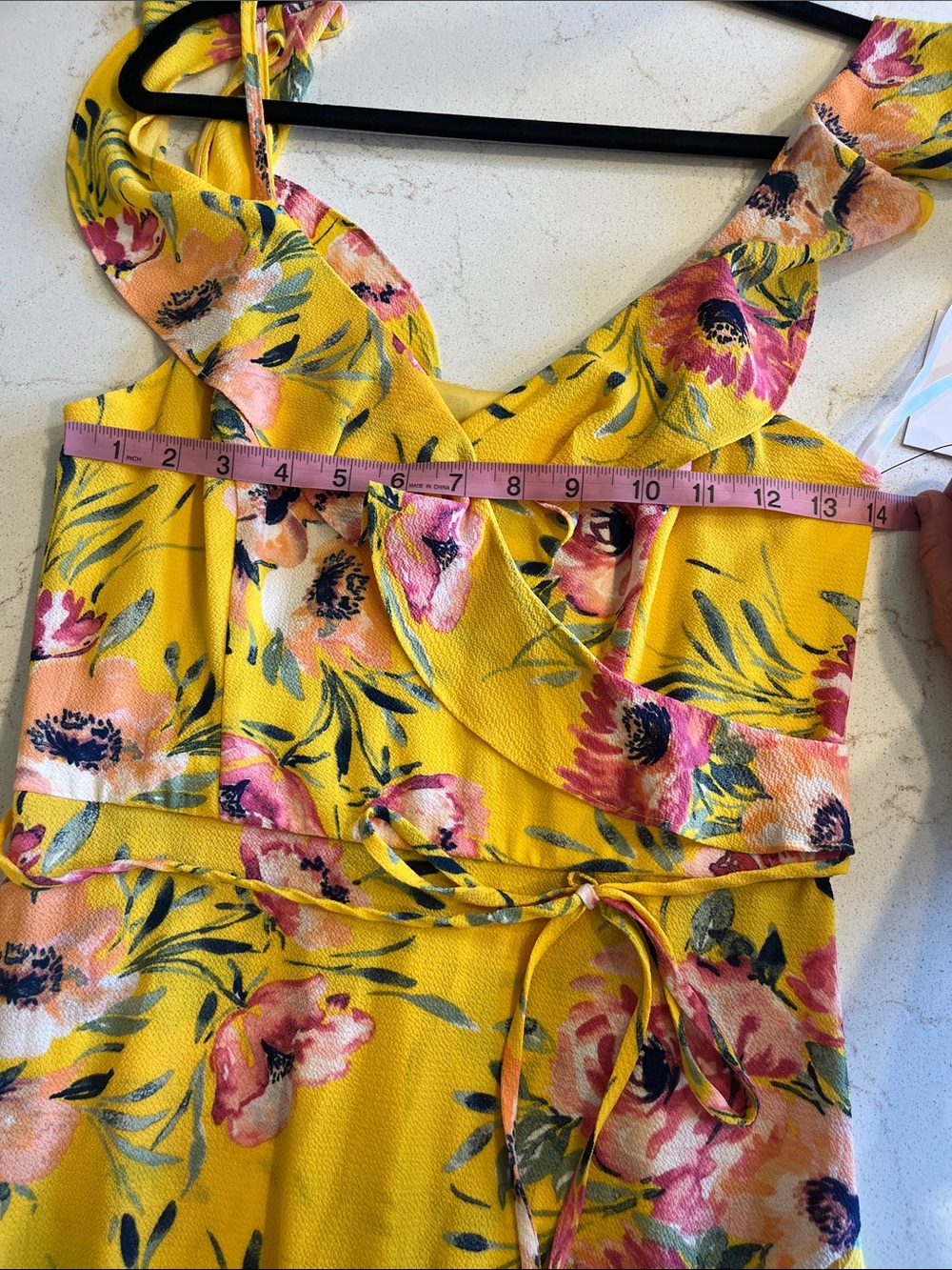 by & by Yellow Floral High-Low Wrap Dress with Pink Blooms - Picture 4 of 4
